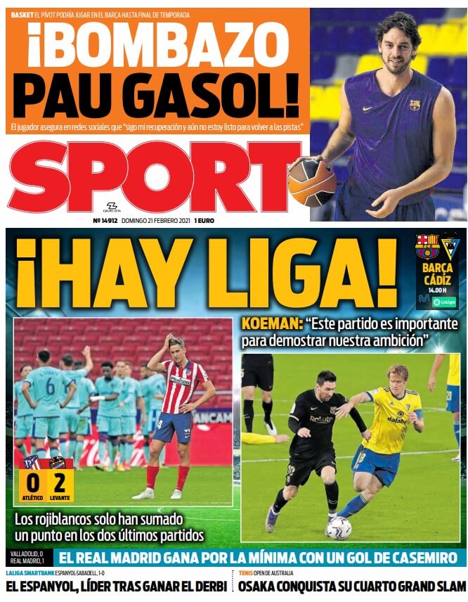 Portadas Diarios Deportivos Domingo 21/2/2021 Portadas Diarios Deportivos Domingo 21/2/2021