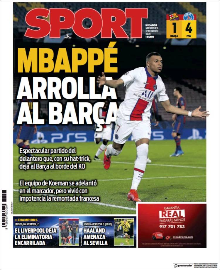 Portadas Diarios Deportivos Miércoles 17/2/2021 Portadas Diarios Deportivos Miércoles 17/2/2021