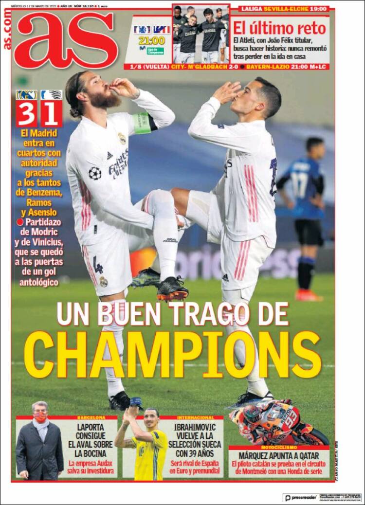 Portadas Diarios Deportivos Miércoles 17/3/2021 Portadas Diarios Deportivos Miércoles 17/3/2021