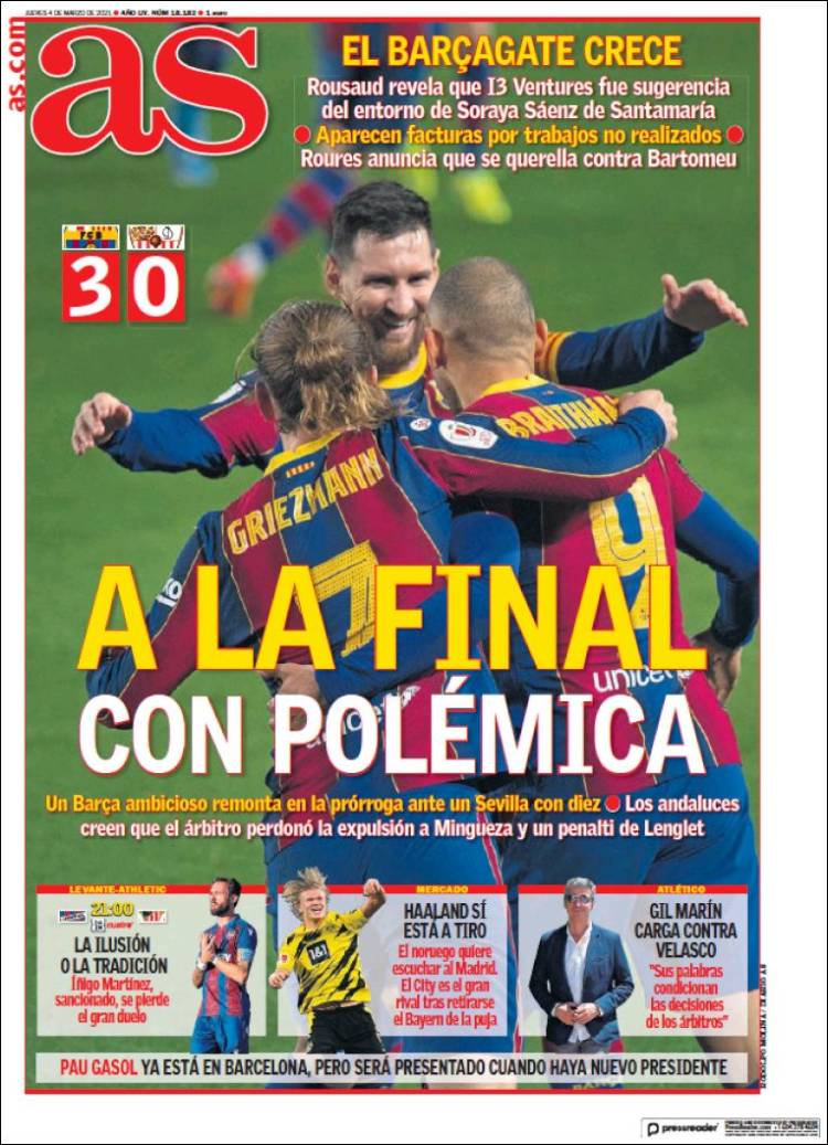 Portadas Diarios Deportivos Jueves 4/3/2021 Portadas Diarios Deportivos Jueves 4/3/2021