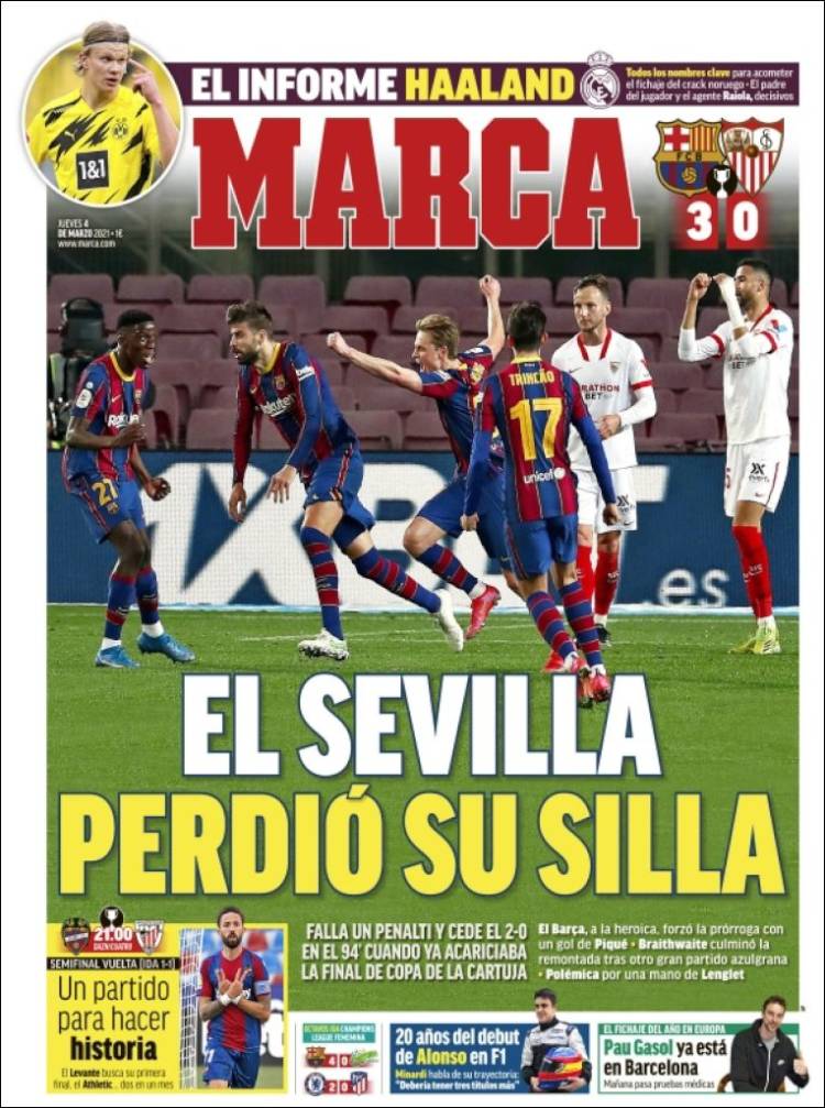 Portadas Diarios Deportivos Jueves 4/3/2021 Portadas Diarios Deportivos Jueves 4/3/2021