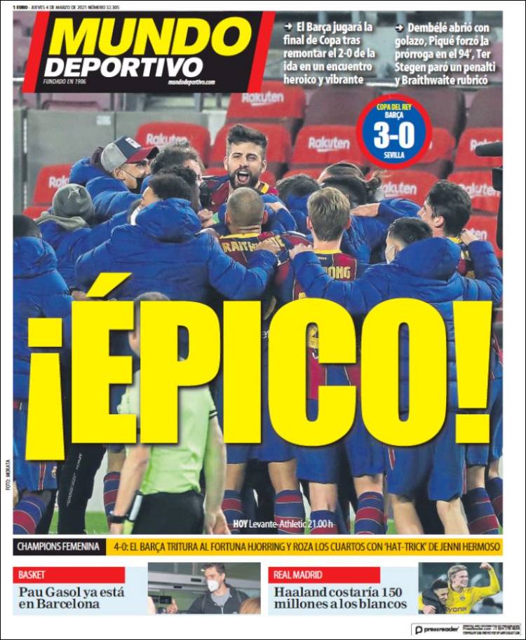 Portadas Diarios Deportivos Jueves 4/3/2021 Portadas Diarios Deportivos Jueves 4/3/2021