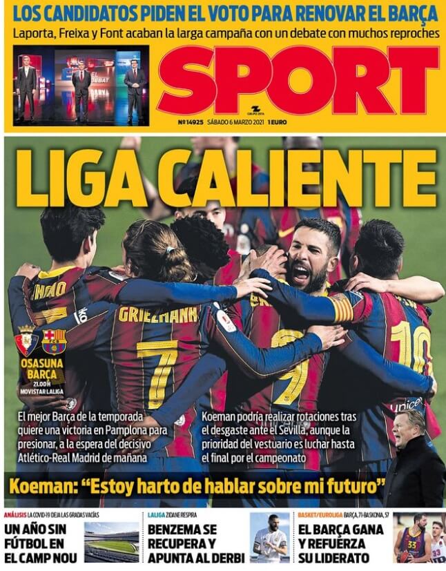 Portadas Diarios Deportivos Sábado 6/3/2021 Portadas Diarios Deportivos Sábado 6/3/2021