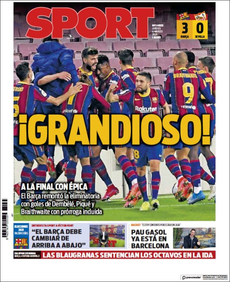 Portadas Diarios Deportivos Jueves 4/3/2021 Portadas Diarios Deportivos Jueves 4/3/2021