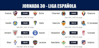 Partidos Jornada 30 Liga Española 2021 | Horarios y Clasificación Partidos Jornada 30 Liga Española 2021