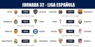 Partidos Jornada 32 Liga Española 2021 | Horarios y Clasificación Partidos Jornada 32 Liga Española 2021