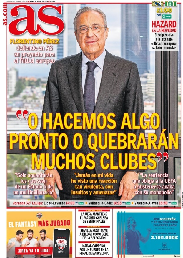 Portadas Diarios Deportivos Sábado 24/4/2021 Portadas Diarios Deportivos Sábado 24/4/2021