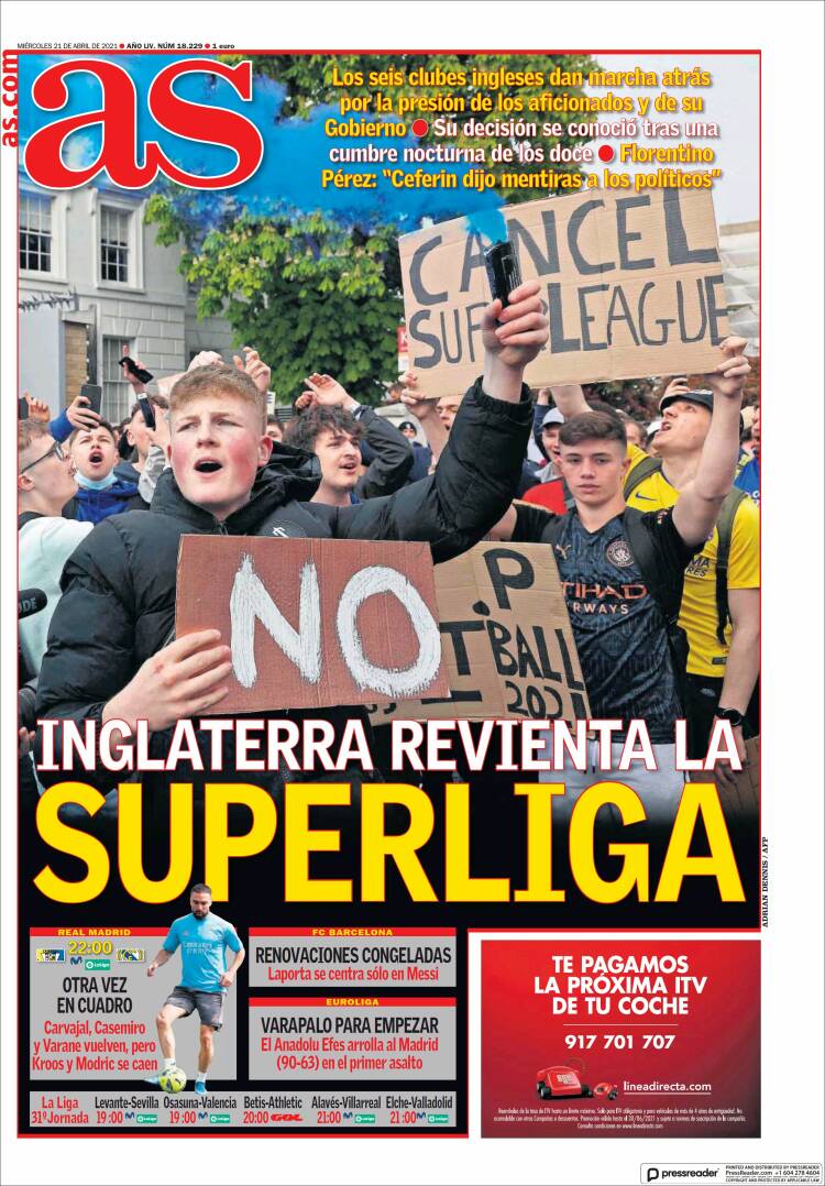 Portadas Diarios Deportivos Miércoles 21/4/2021 Portadas Diarios Deportivos Miércoles 21/4/2021