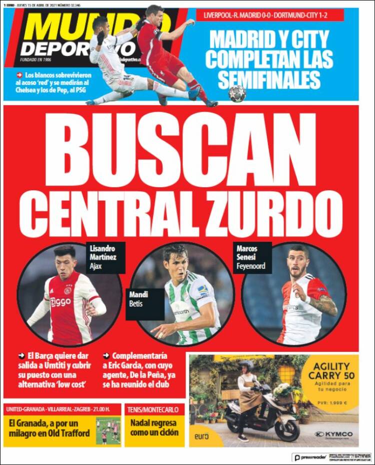 Portadas Diarios Deportivos Jueves 15/4/2021 Portadas Diarios Deportivos Jueves 15/4/2021