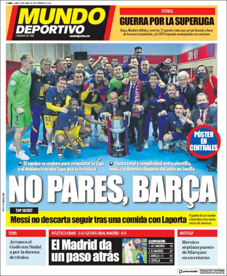 Portadas Diarios Deportivos Lunes 19/4/2021