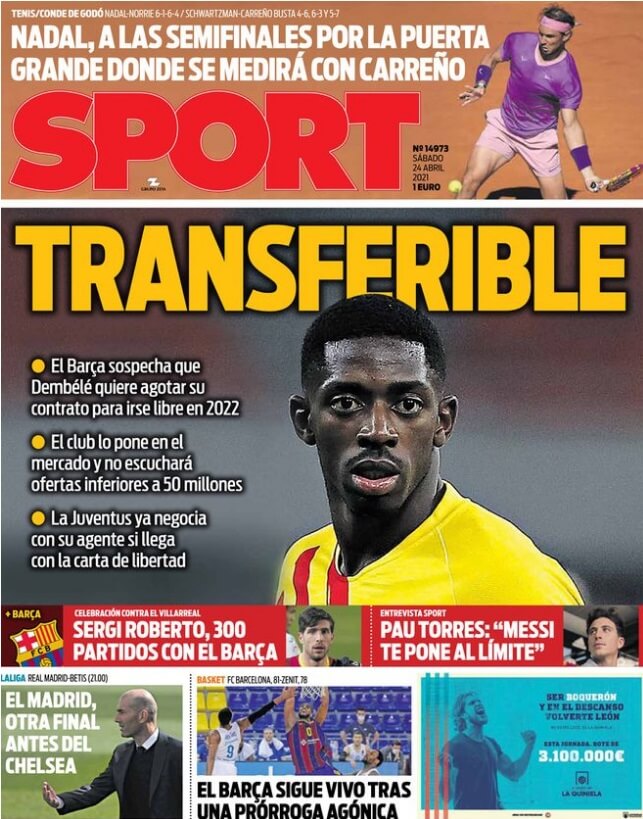 Portadas Diarios Deportivos Sábado 24/4/2021 Portadas Diarios Deportivos Sábado 24/4/2021