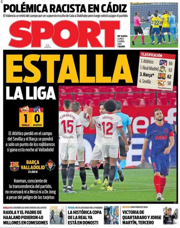 Portadas Diarios Deportivos Lunes 5/4/2021