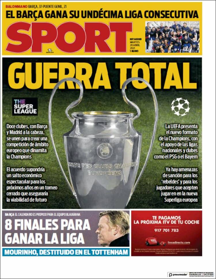 Portadas Diarios Deportivos Martes 20/4/2021 