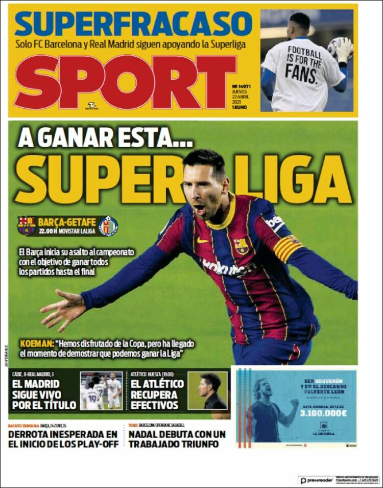 Portadas Diarios Deportivos Jueves 22/4/2021 Portadas Diarios Deportivos Jueves 22/4/2021
