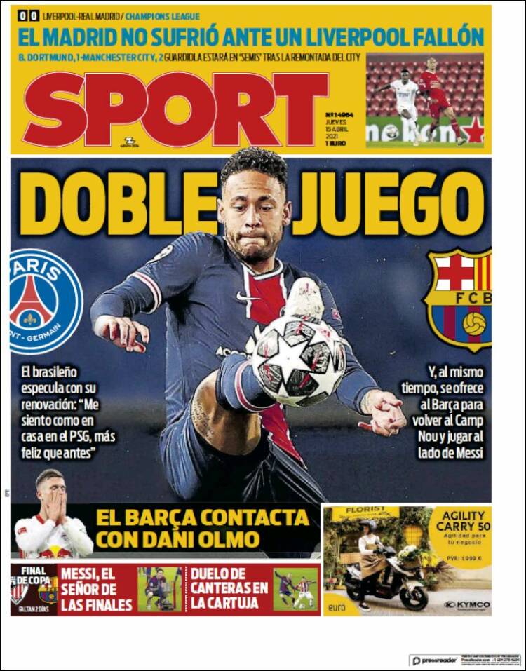 Portadas Diarios Deportivos Jueves 15/4/2021 Portadas Diarios Deportivos Jueves 15/4/2021
