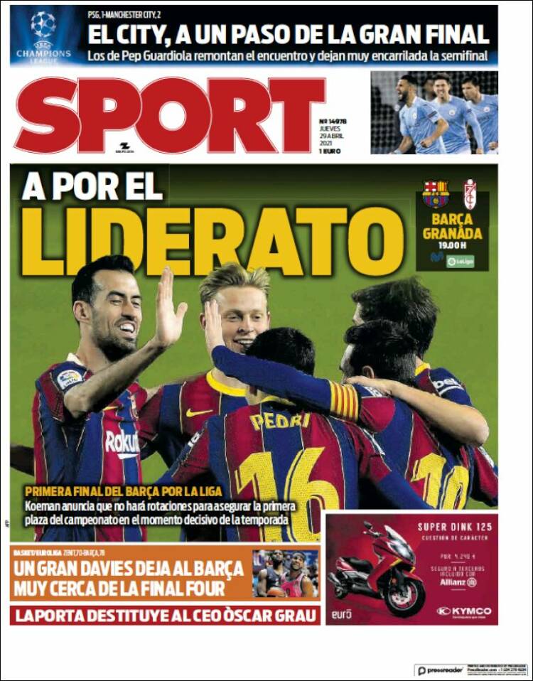 Portadas Diarios Deportivos Jueves 29/4/2021 Portadas Diarios Deportivos Jueves 29/4/2021