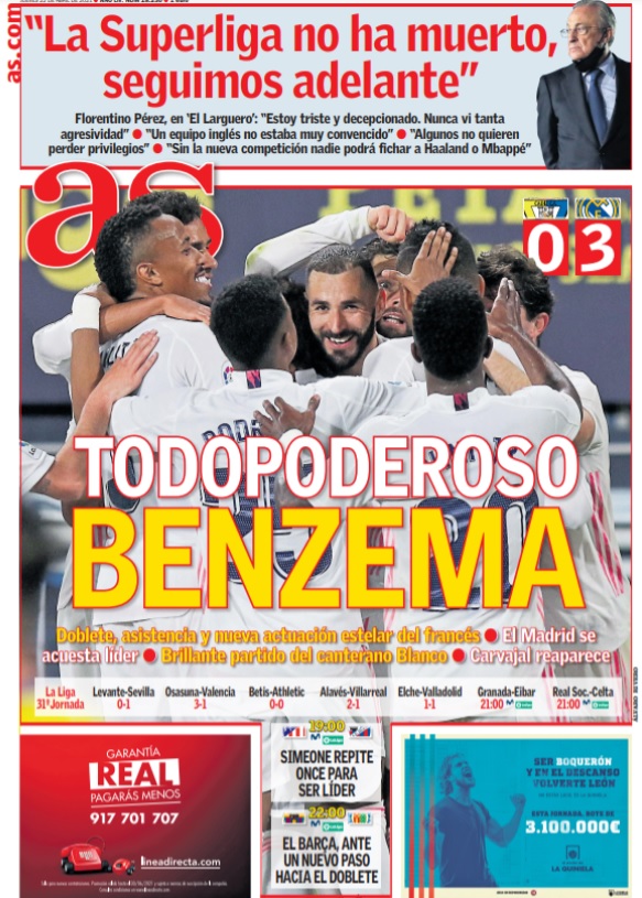 Portadas Diarios Deportivos Jueves 22/4/2021