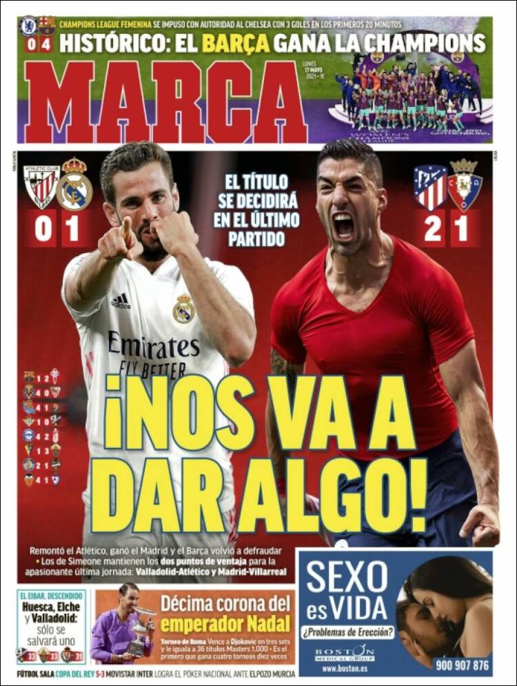 Portadas Diarios Deportivos Lunes 17/5/2021
