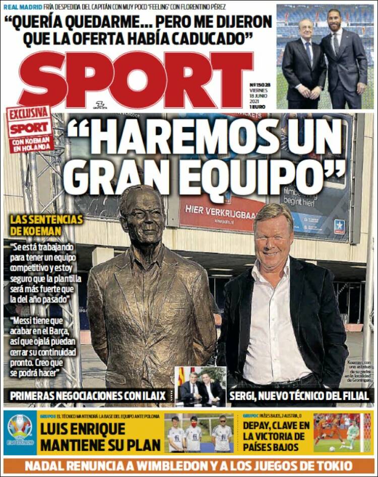 Portadas Diarios Deportivos Viernes 18/6/2021 Portadas Diarios Deportivos Viernes 18/6/2021