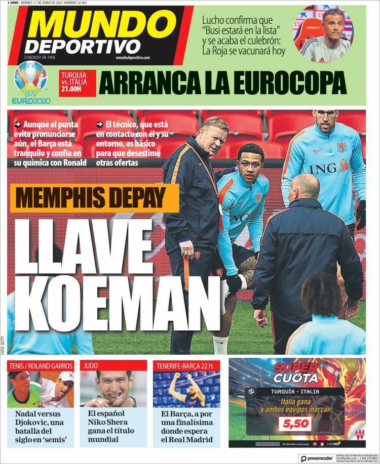 Portadas Diarios Deportivos Viernes 11/6/2021 Portadas Diarios Deportivos Viernes 11/6/2021