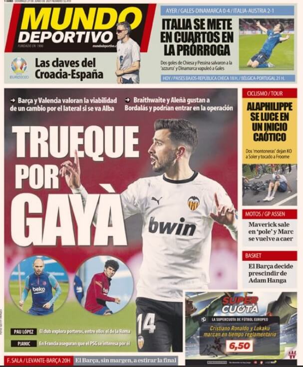 Portadas Diarios Deportivos Domingo 27/6/2021 Portadas Diarios Deportivos Domingo 27/6/2021