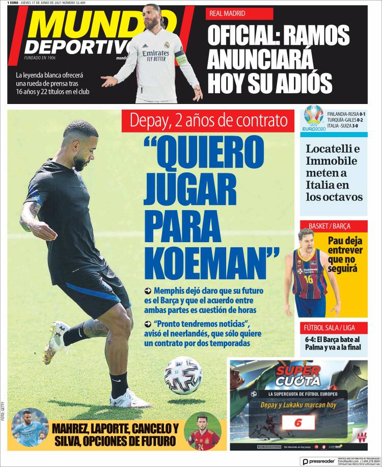 Portadas Diarios Deportivos Jueves 17/6/2021