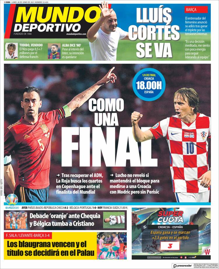 Portadas Diarios Deportivos Lunes 28/6/2021 Portadas Diarios Deportivos Lunes 28/6/2021