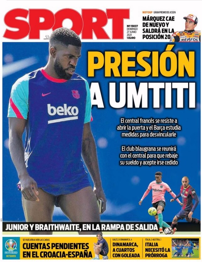 Portadas Diarios Deportivos Domingo 27/6/2021 Portadas Diarios Deportivos Domingo 27/6/2021