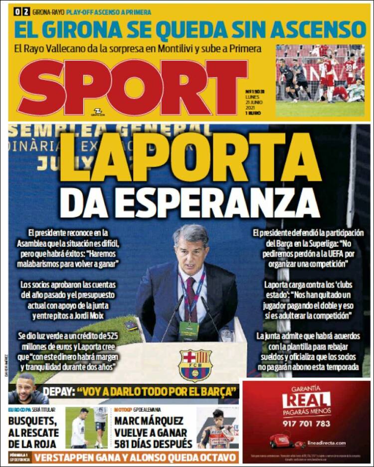 Portadas Diarios Deportivos Lunes 21/6/2021 Portadas Diarios Deportivos Lunes 21/6/2021