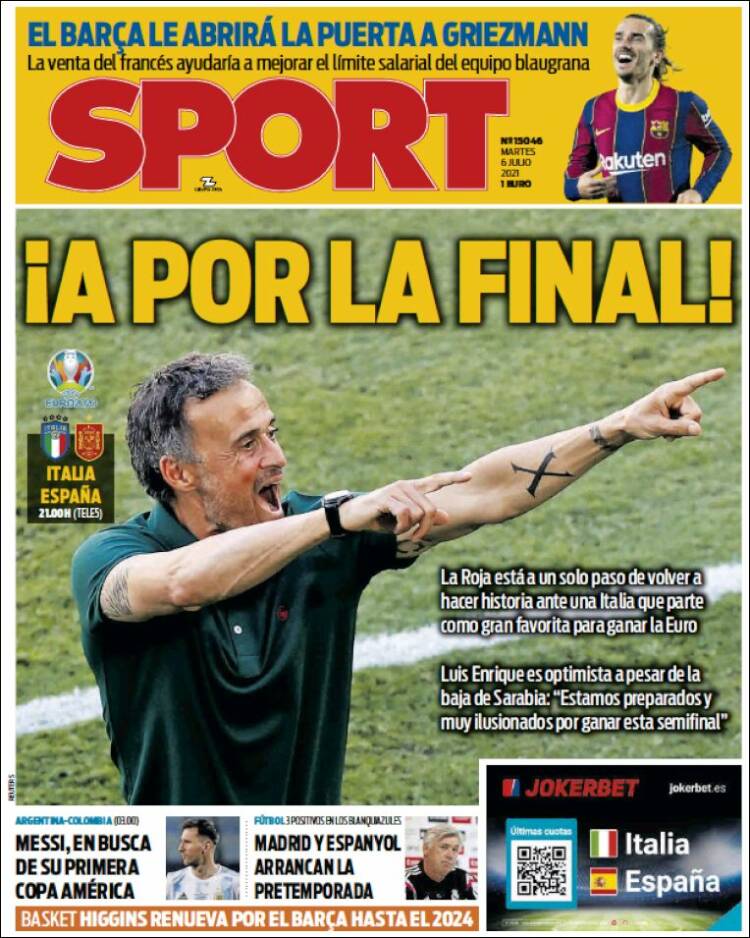Portadas Diarios Deportivos Martes 6/7/2021 Portadas Diarios Deportivos Martes 6/7/2021