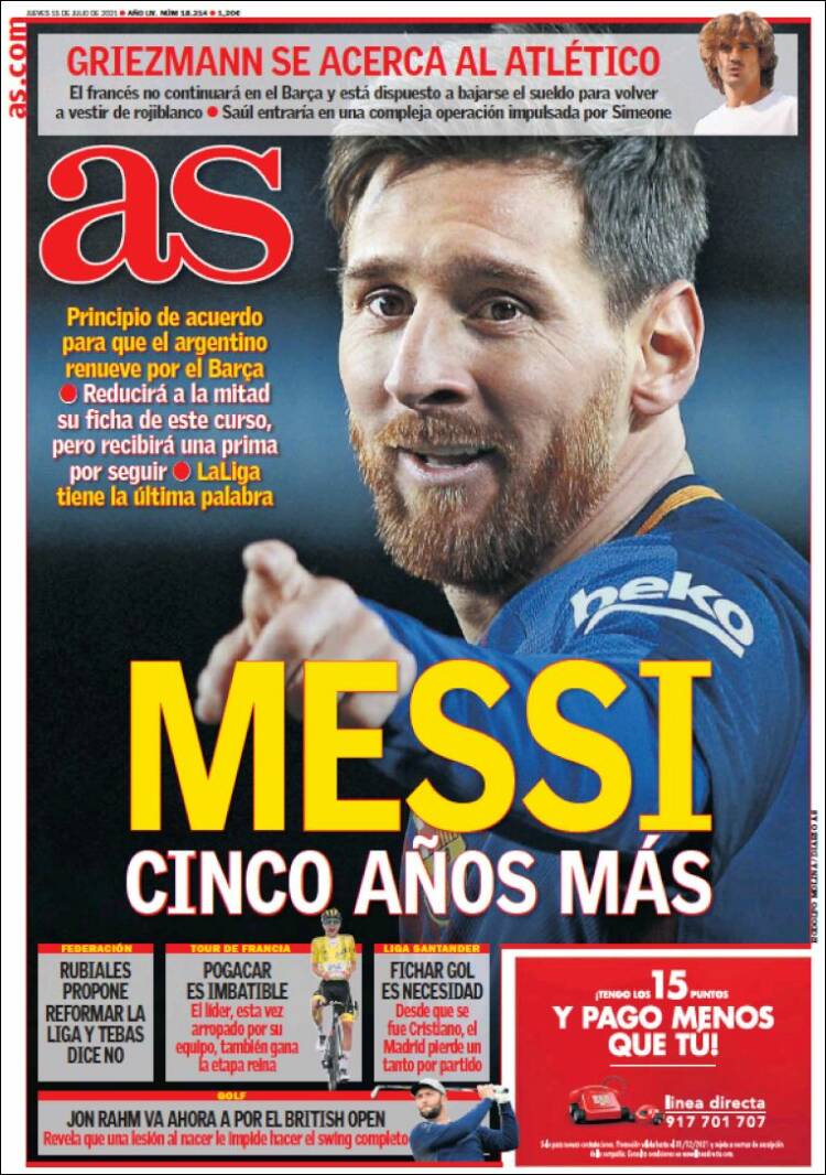 Portadas Diarios Deportivos Jueves 15/7/2021 