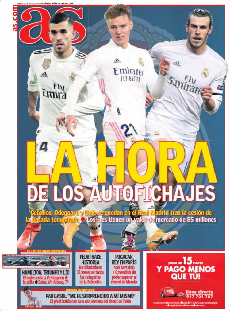 Portadas Diarios Deportivos Lunes 19/7/2021