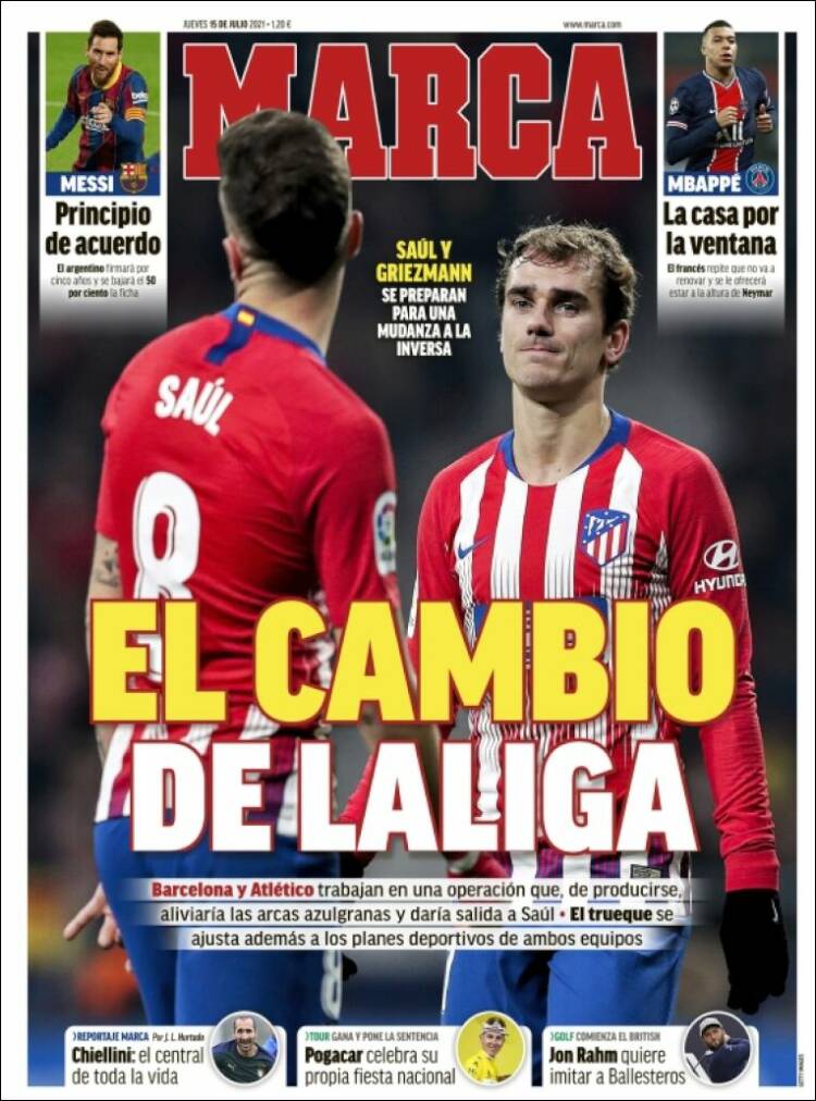 Portadas Diarios Deportivos Jueves 15/7/2021 