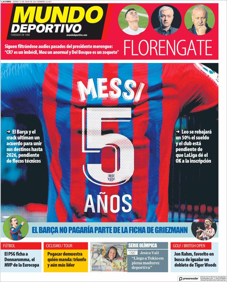 Portadas Diarios Deportivos Jueves 15/7/2021 