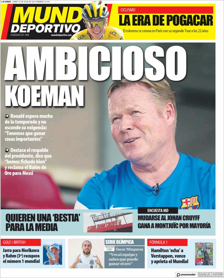 Portadas Diarios Deportivos Lunes 19/7/2021
