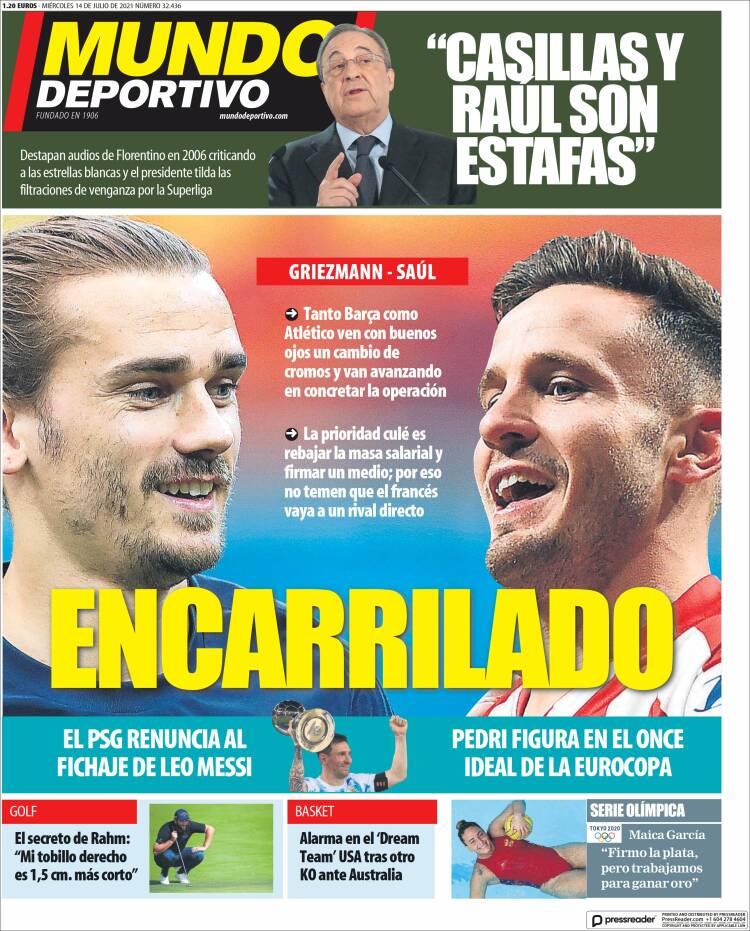 Portadas Diarios Deportivos Miércoles 14/7/2021 Portadas Diarios Deportivos Miércoles 14/7/2021