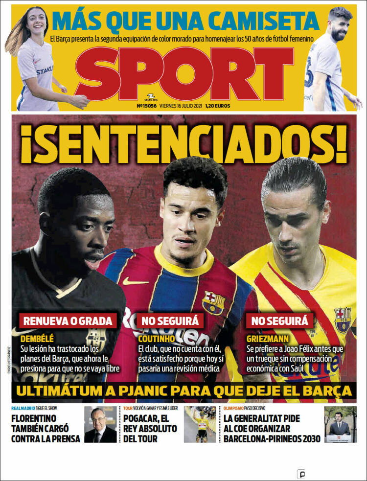 Portadas Diarios Deportivos Viernes 16/7/2021