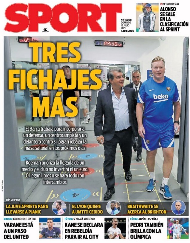 Portadas Diarios Deportivos Domingo 18/7/2021 Portadas Diarios Deportivos Domingo 18/7/2021