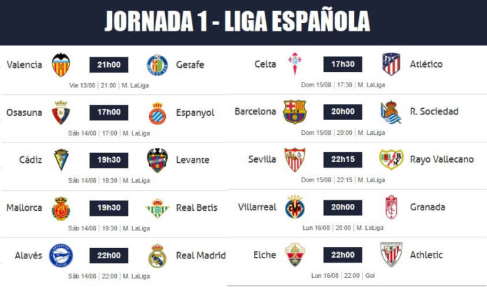 Partidos Jornada 1 Liga Española 2021-22
