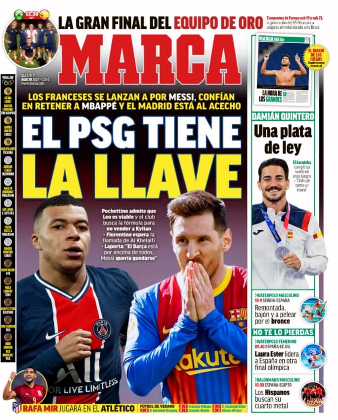 Portadas Diarios Deportivos Sábado 7/8/2021 Portadas Diarios Deportivos Sábado 7/8/2021