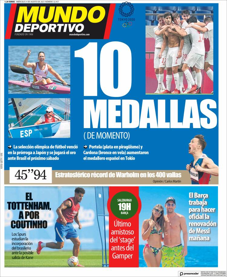 Portadas Diarios Deportivos Miércoles 4/8/2021 Portadas Diarios Deportivos Miércoles 4/8/2021