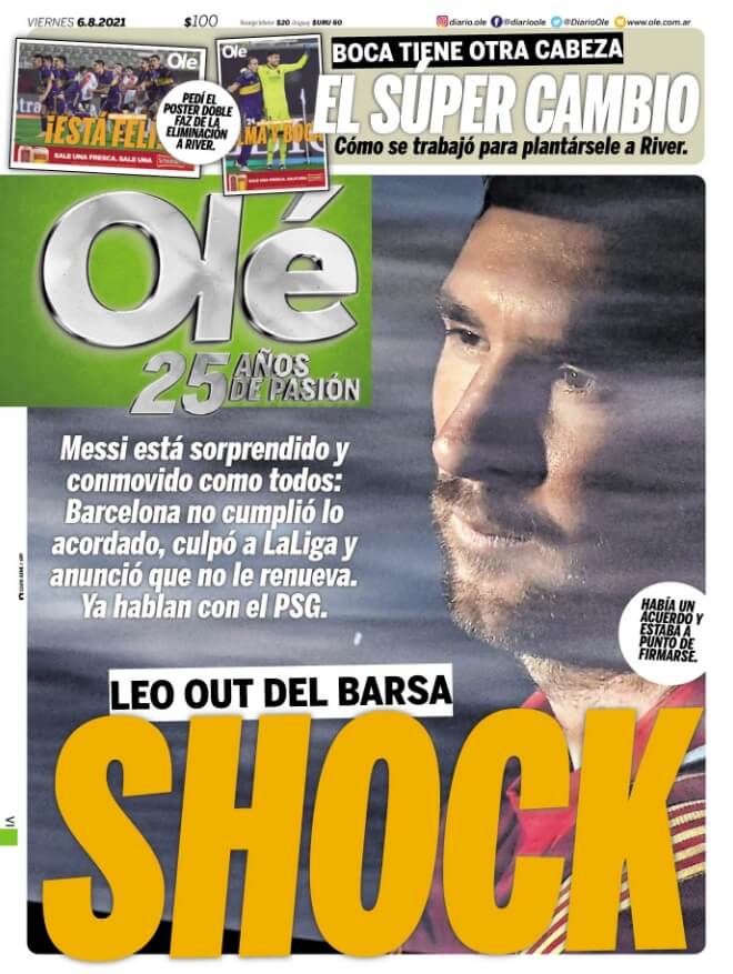 Portada Olé Messi se va del Barcelona