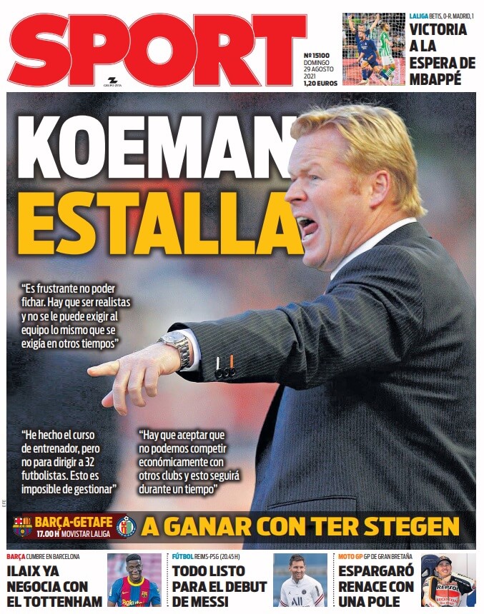 Portadas Diarios Deportivos Domingo 29/8/2021 Portadas Diarios Deportivos Domingo 29/8/2021