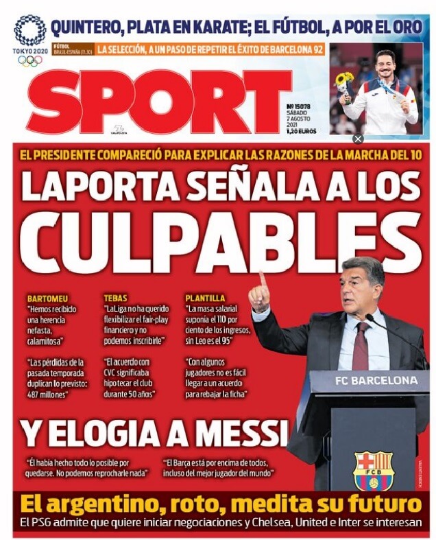 Portadas Diarios Deportivos Sábado 7/8/2021 Portadas Diarios Deportivos Sábado 7/8/2021