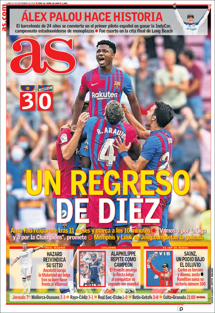 Portadas Deportivas de España 27/9/2021