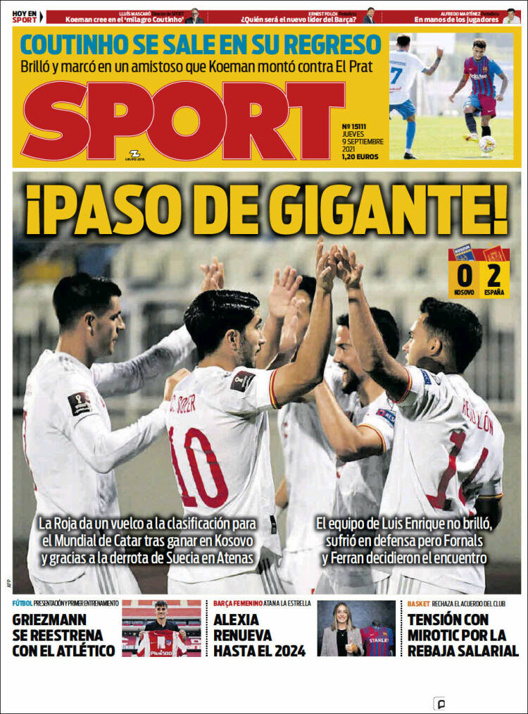Portadas Deportivas de España 9/9/2021