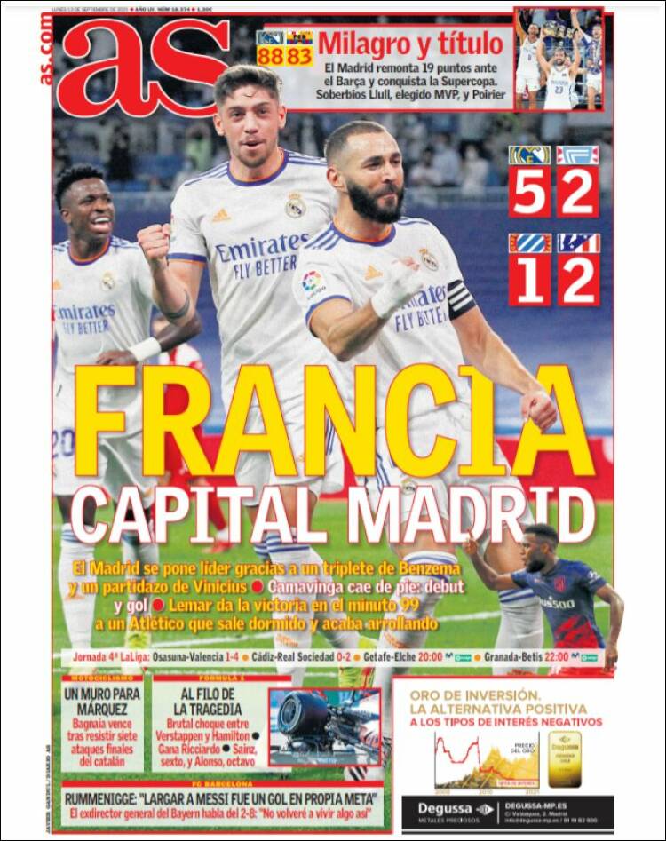 Portadas Deportivas de España 13/9/2021 Portadas Deportivas de España 13/9/2021