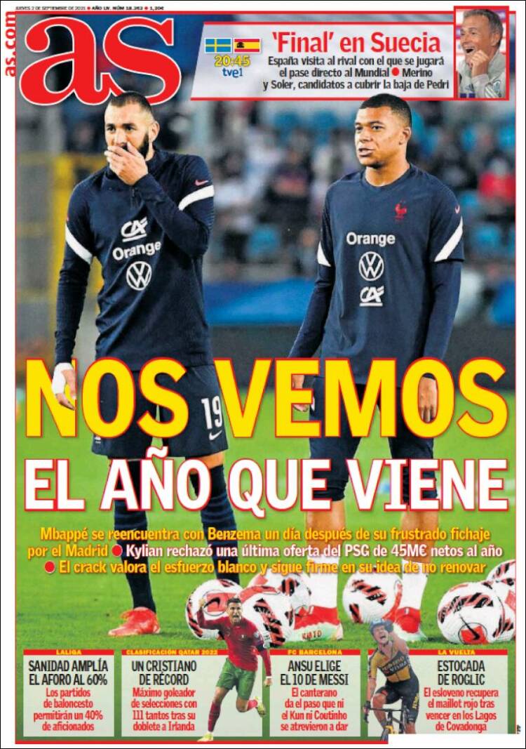 Portadas Deportivas de España 2/9/2021