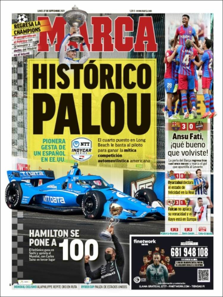 Portadas Deportivas de España 27/9/2021