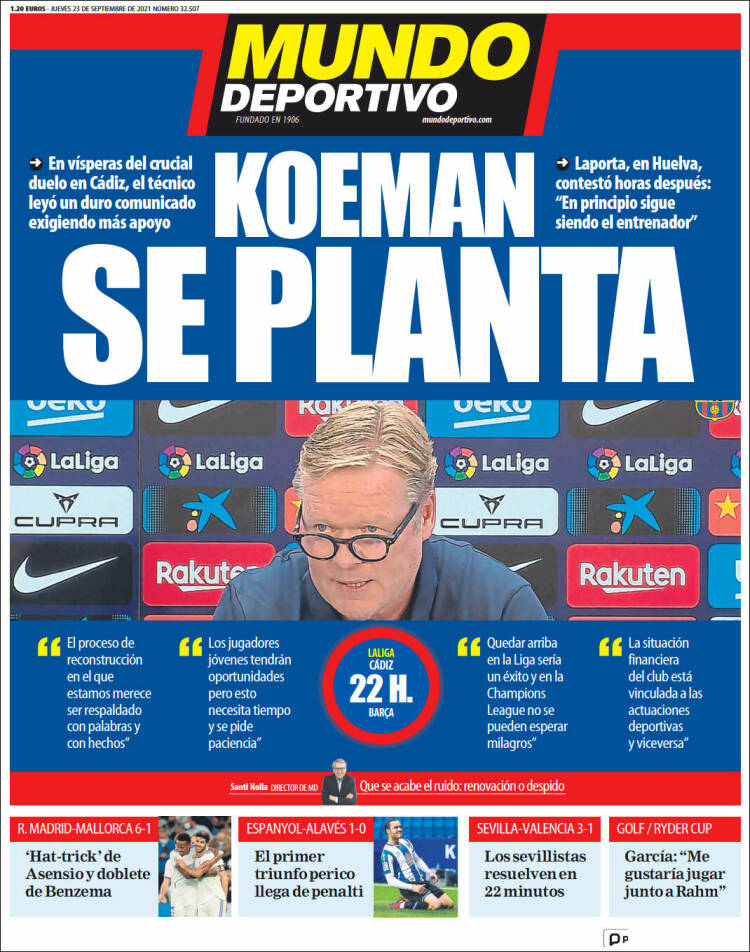 Portadas Deportivas de España 23/9/2021